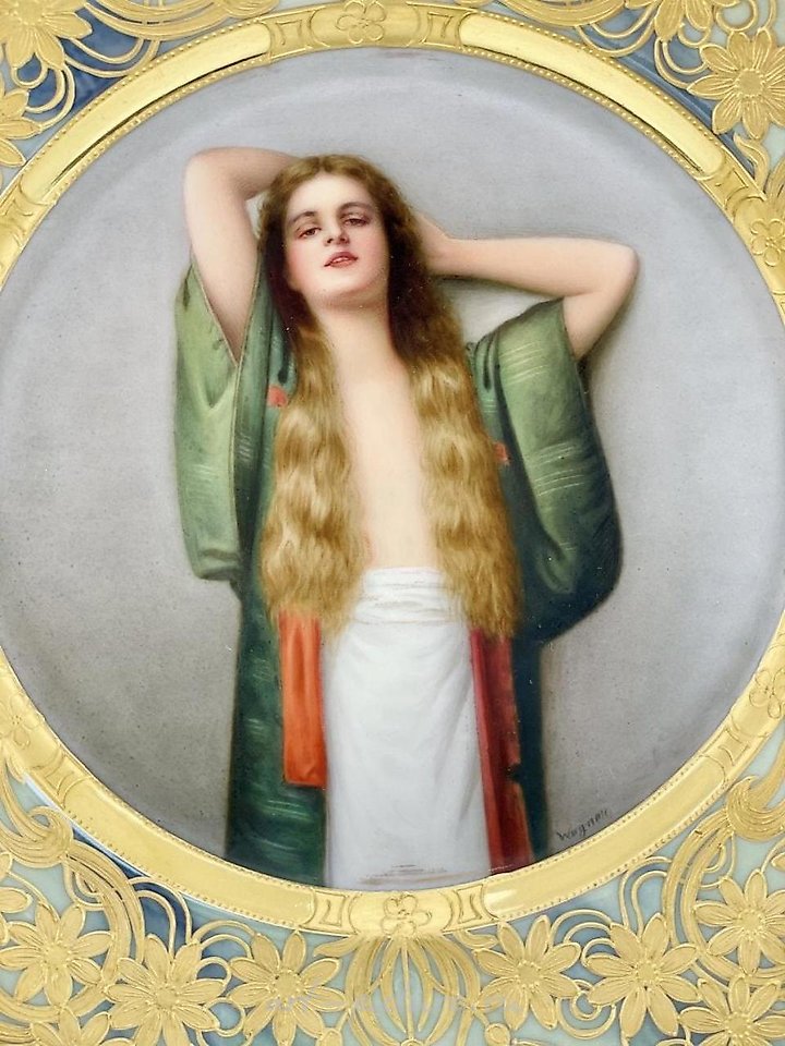 Royal Vienna Porcelain , ART NOUVEAU ROYAL VIENNA PORTRAIT PLATE SIGNED WAGNER