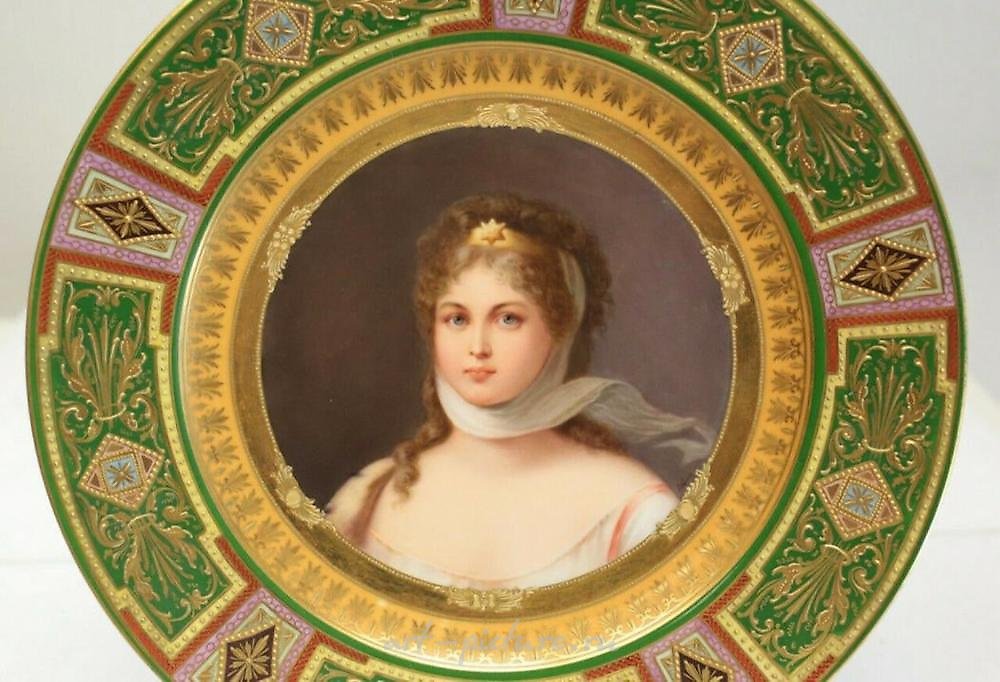 Royal Vienna Porcelain , 19th C. Royal Vienna "Queen Louise" Porcelain Cabinet Plate