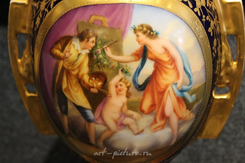 Royal Vienna Porcelain , (2) Exceptional Royal Vienna Hand Painted Urns