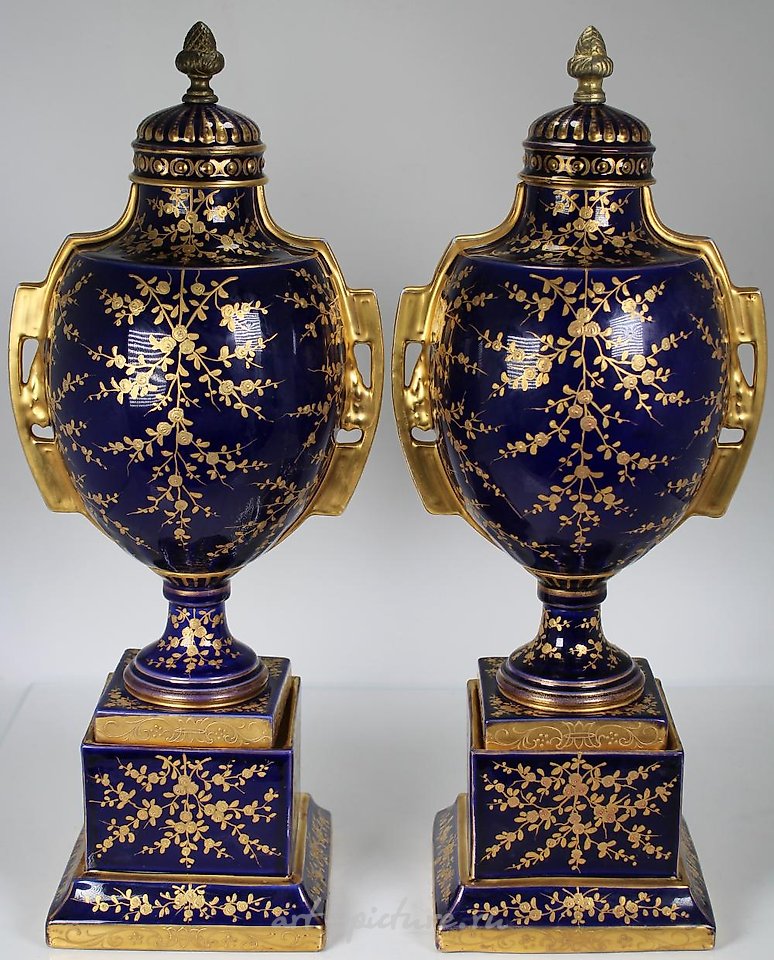 Royal Vienna Porcelain , (2) Exceptional Royal Vienna Hand Painted Urns
