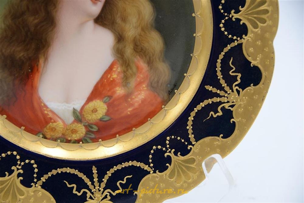 Royal Vienna Porcelain , Wagner Royal Vienna Portrait Plate, young veiled woman, with...