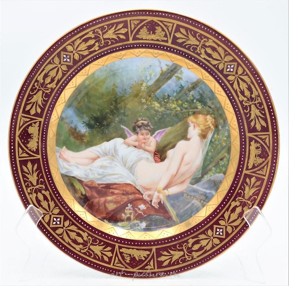 Royal Vienna Porcelain , Royal Vienna Deep Charger, having hand painted woman, artist...