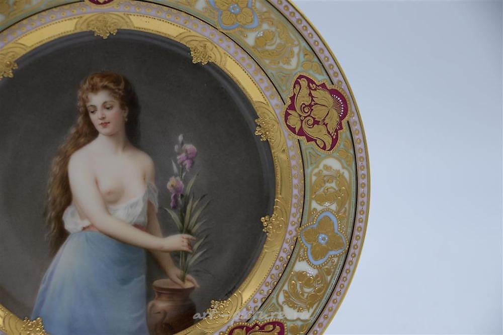 Royal Vienna Porcelain , Wagner Royal Vienna Portrait Plate, young veiled woman, with...