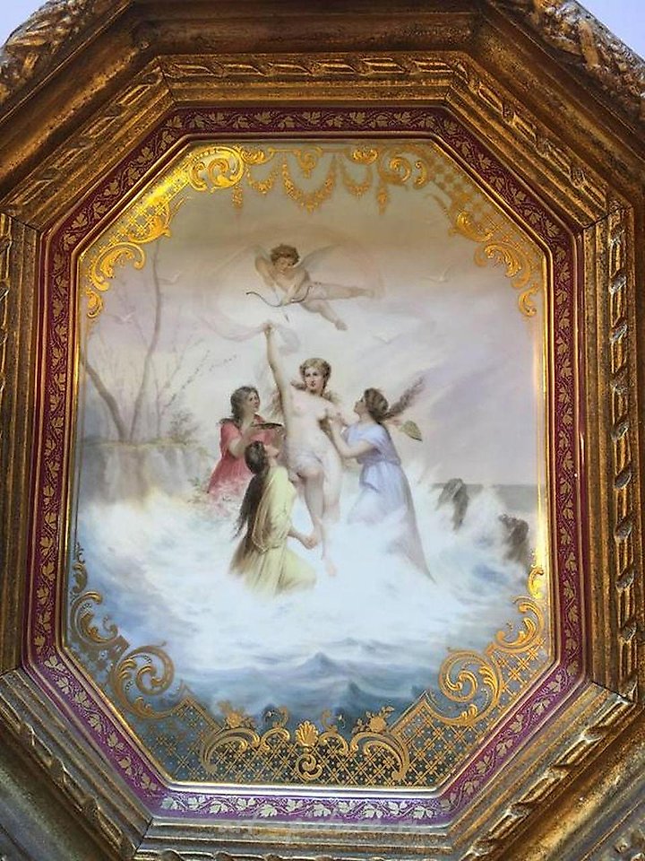 Royal Vienna Porcelain , A VIENNA STYLE PORCELAIN BURGUNDY-GROUND TRAY, 'TRIUMPH DER ...