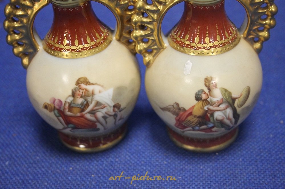 Royal Vienna Porcelain , A pair of Royal Vienna Cabinet Vases, signed Wagner, decorat...