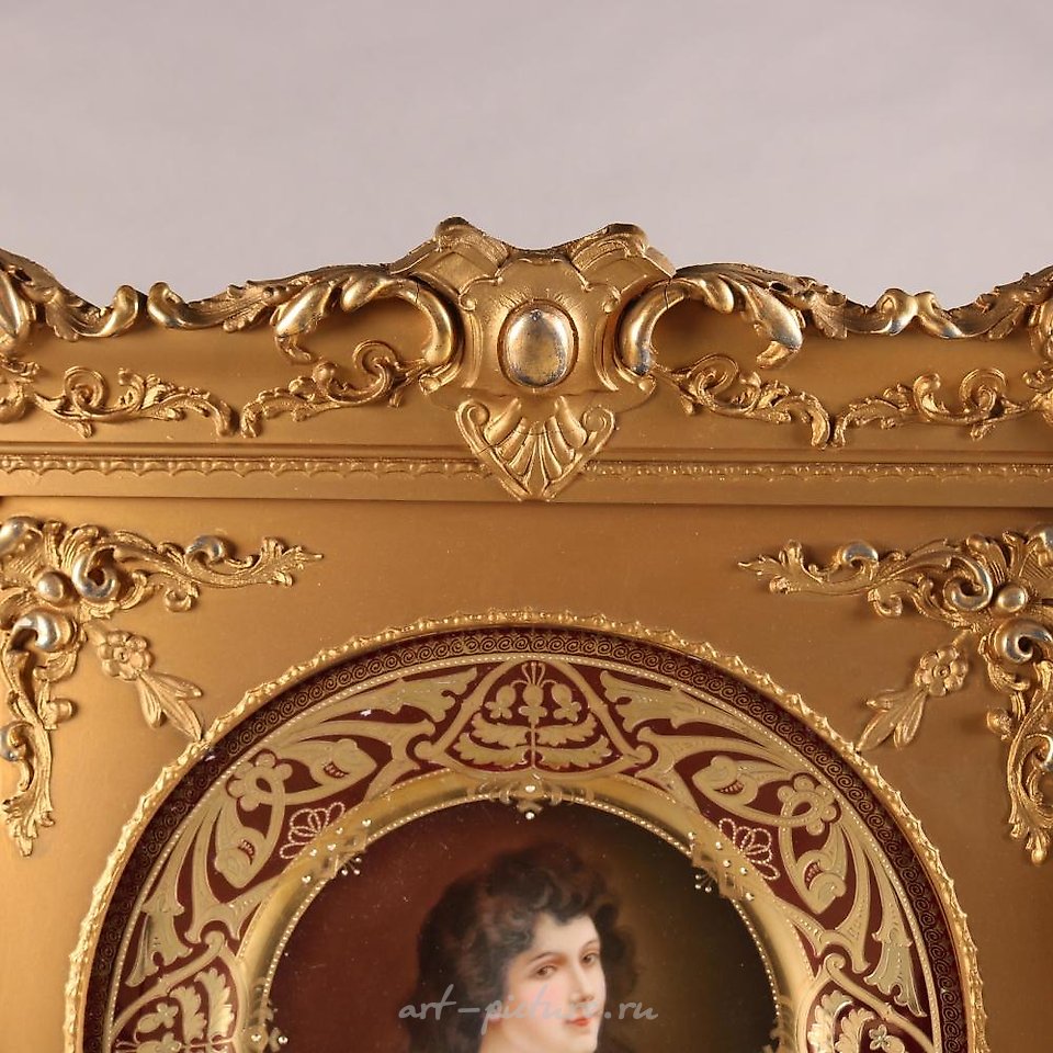 Royal Vienna Porcelain , 19th C. Royal Vienna Plate in Giltwood Ornate Frame