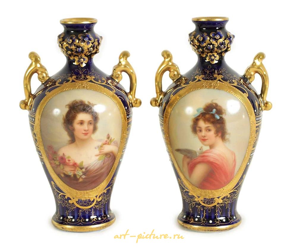 Royal Vienna Porcelain , A PAIR OF LATE 19TH CENTURY VIENNA STYLE GILT AND ROYAL BLUE...