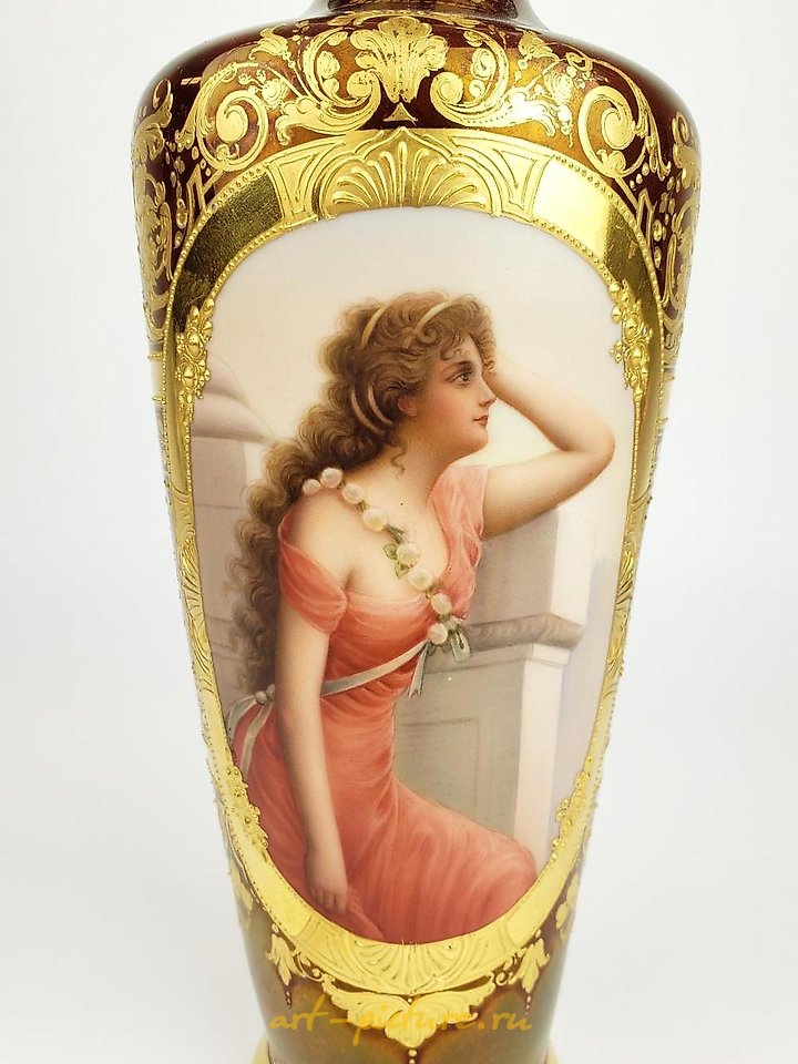 Royal Vienna Porcelain , 19th C. Royal Vienna Vase Signed Wagner