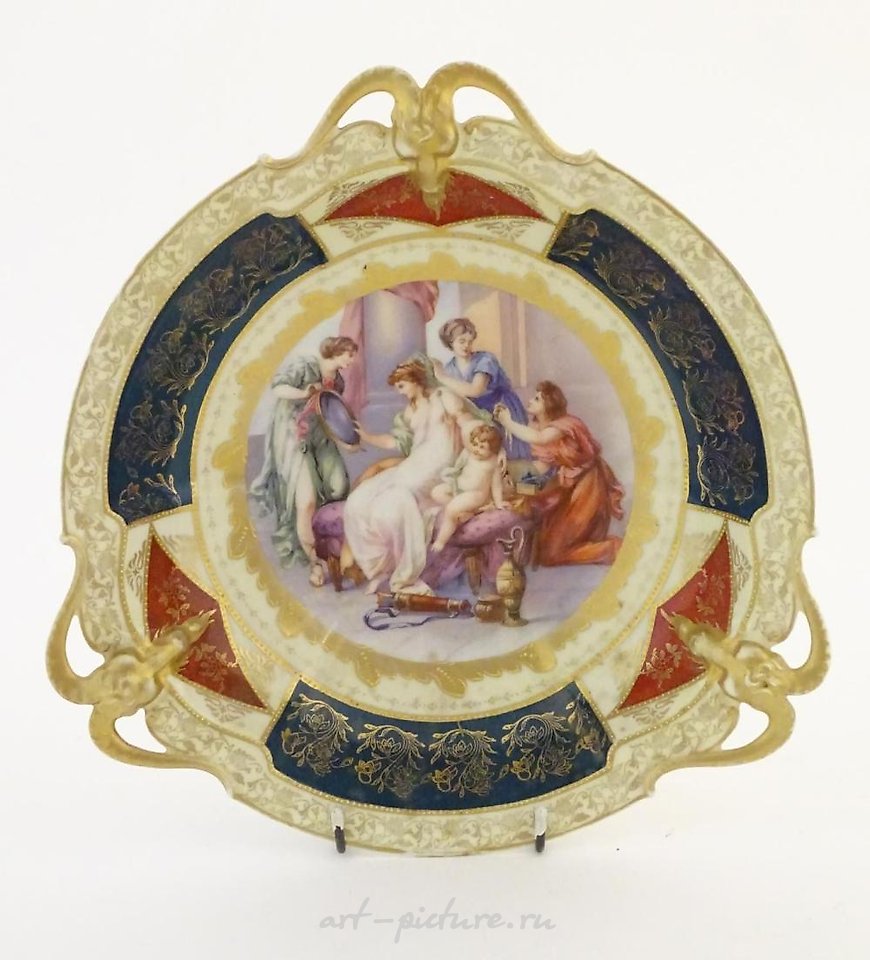 Royal Vienna Porcelain , A Continental three handled cabinet plate, the cen...