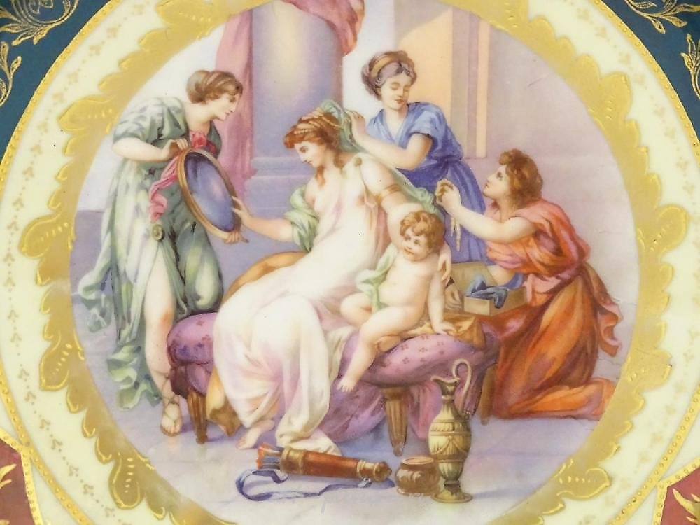 Royal Vienna Porcelain , A Continental three handled cabinet plate, the cen...