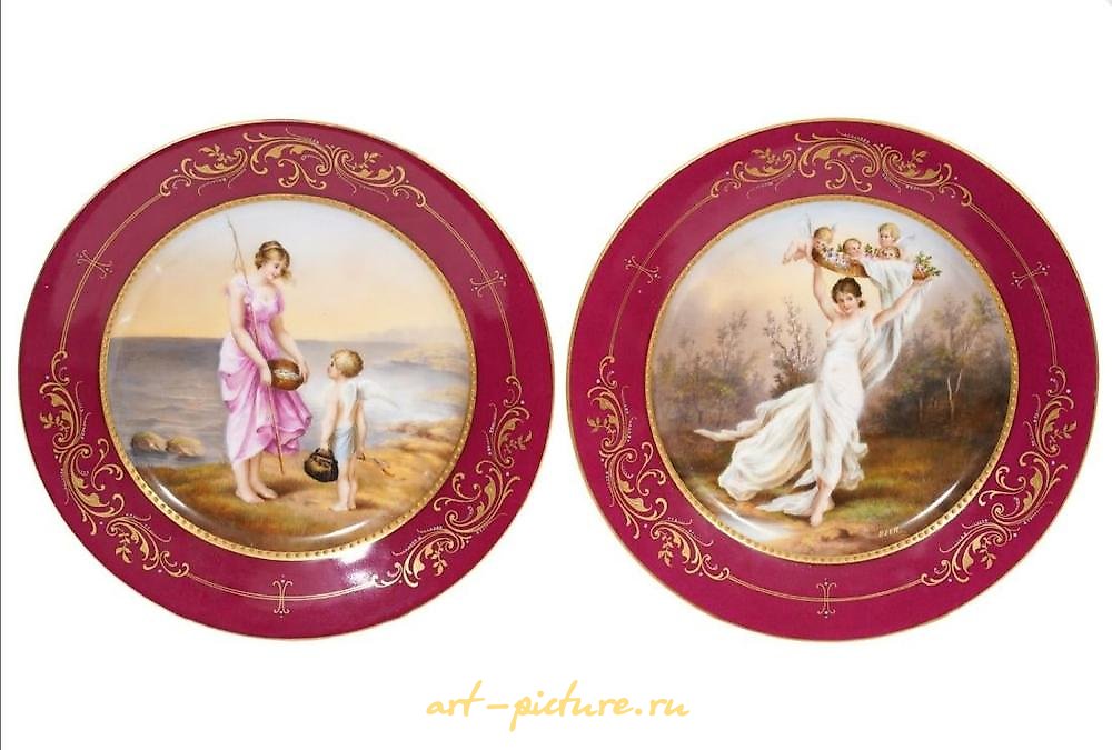Royal Vienna Porcelain , Pair of 19th C. Royal Vienna Mythological Cabinet Plates