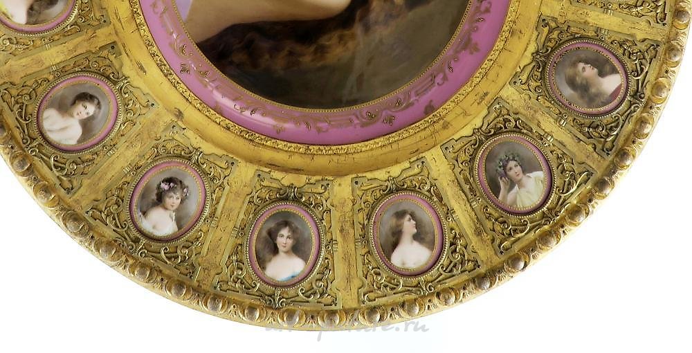 Royal Vienna , Золоченый столик с фарфоровыми плакетками из Австрии, конец 19 века