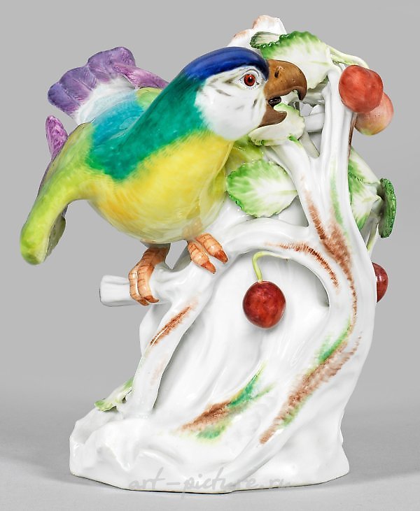 Papagei auf Kirschbaum translates to "Parrot on Cherry Tree" in English.