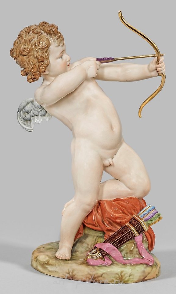 Great Meissen Figure "Shooting Cupid"

In this exquisite Meissen figurine, we are presented with a captivating portrayal of the mythological figure of Cupid in action. Crafted with the utmost skill and attention to detail, this piece showcases the ma