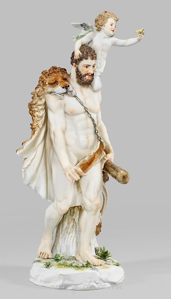 Great rare Meissen figurine group "Hercules and Cupid"