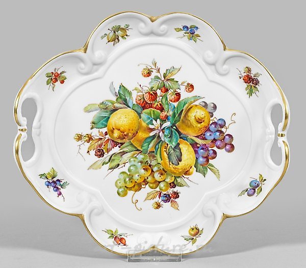 "Ornamental tablet with fruit and flower painting in the style of"