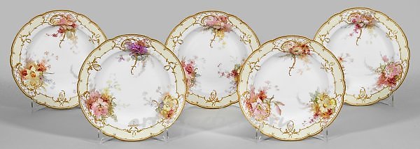 Five soup plates with watercolor painting.