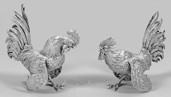 Пара немецких серебряных сражающихся петухов