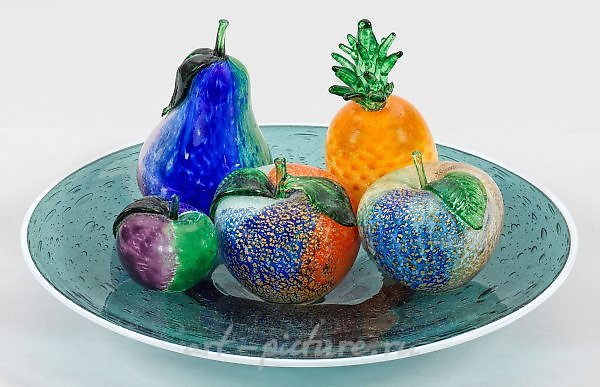 Шведская большая стеклянная чаша с пятью фруктами, созданная Германо Падоаном для фабрики Gränna Glasbruk