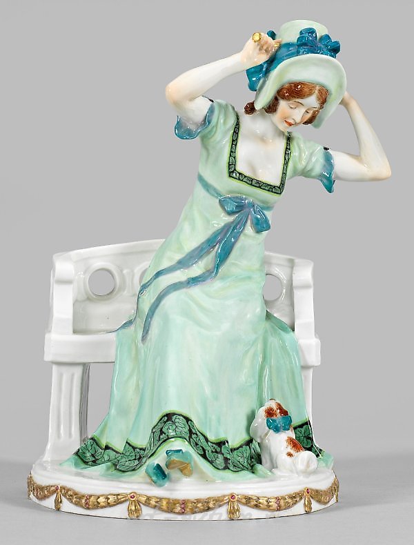 Rare Art Nouveau Figure "Lady with Puppy"