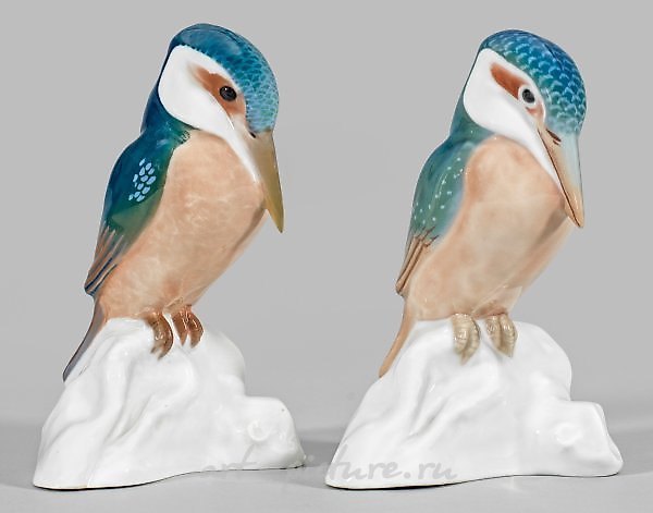 Пара фарфоровых фигурок зимородков в стиле модерн
