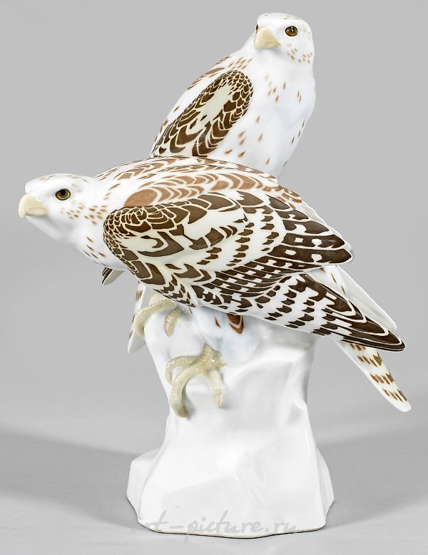 Art Nouveau Animal Group "Noble Falcons on Rocks"