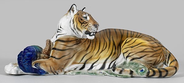 Lot 584: Tiger with a slain peacock