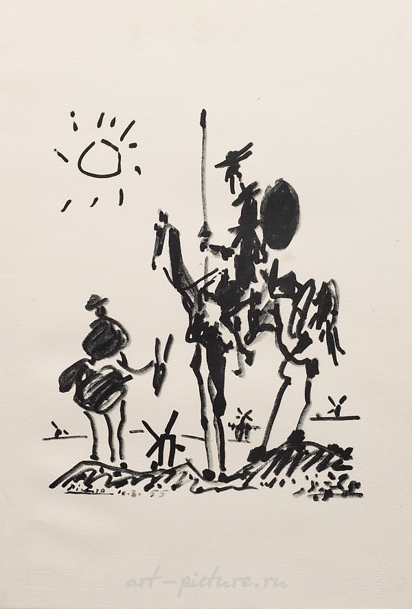 "Дон Кихота". Оригинальный заголовок литографии на бумаге Арш-Велин