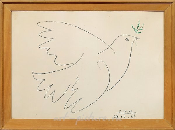"Голубь мира". Оригинальное название - литография в черном и зеленом на пергаменте
