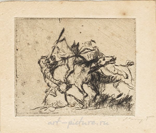 "Борьба с тигром". Оригинальное название гравюры/бумага