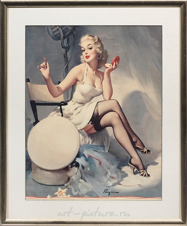 Шесть листов календаря с пин-апами, цветные офсетные печати на бумаге, частично с блестками