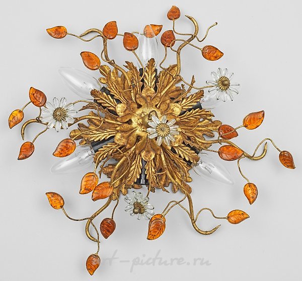 Маленькая французская потолочная лампа из позолоченного металла и стекла