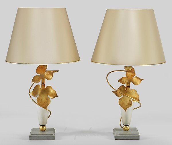 Пара итальянских потолочных светильников из позолоченного металла и стекла Мурано