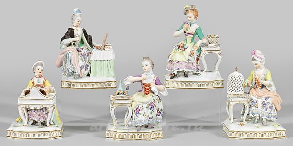 Полная серия аллегорических фигурных групп, представляющих пять чувств: слух, вкус, зрение, осязание