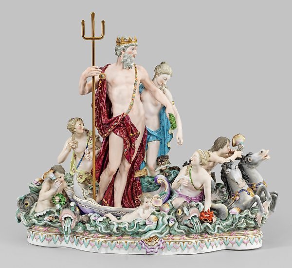 Impressive, multipart Meissen figurine group "Neptune and