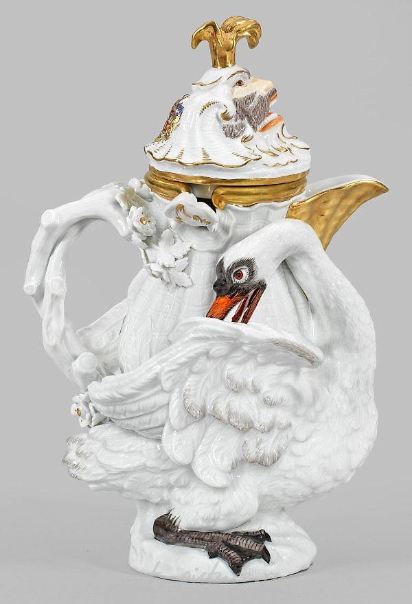 Magnificent figurative Meissen mustard pot and spoon