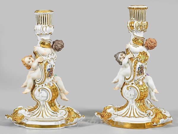 A couple of magnificent Meissen table candelabras with