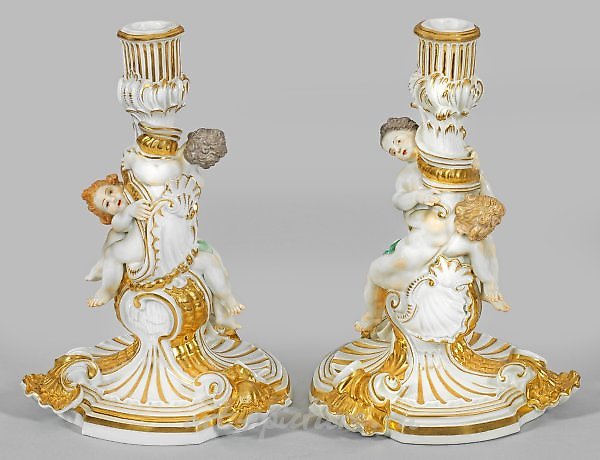 A couple of magnificent Meissen table candelabras with