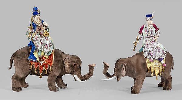 Пара больших фигурных групп "Султан на слоне" и "Персидская женщина на слоне",