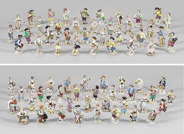 Collection of 70 Meissen gardener figures