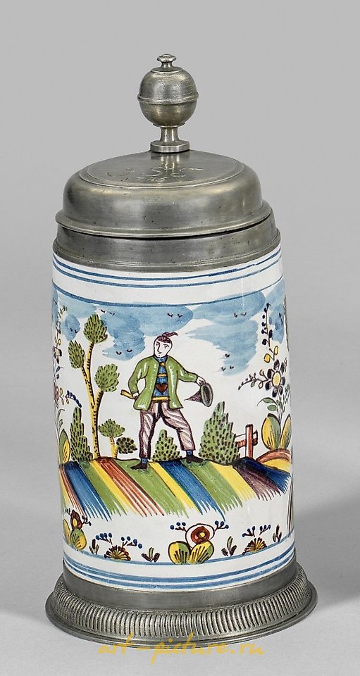 The term "Walzenkrug" in German refers to a specific type of ceramic vessel commonly used in traditional German drinking establishments. This exquisite piece of craftsmanship is characterized by its cylindrical shape, reminiscent of a rolling pin or 