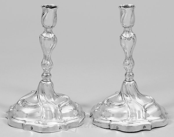 Барочные свечные подсвечники из серебра мастера Иоганна Якоба Фауэра