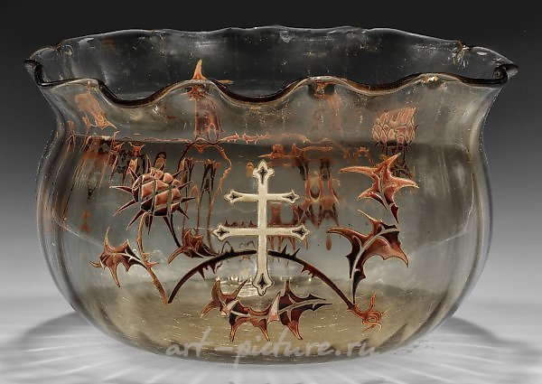 Early Gallé vase with thistle decoration and Lorraine cross.