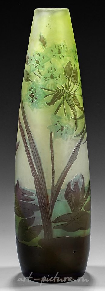 Gallé ornamental vase with pond landscape and aquatic plants