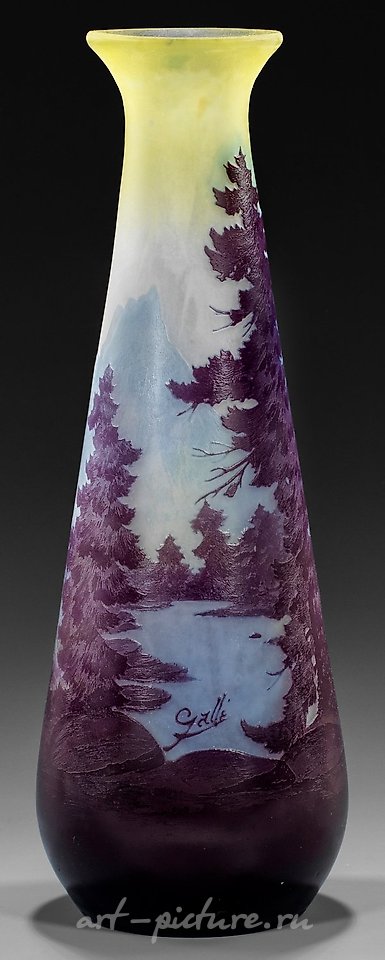 Gallé vase with alpine landscape decor "Paysage Alpin"