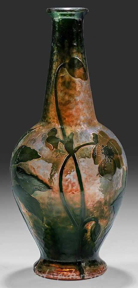 Rare, large Jugendstil vase with Christmas rose decoration.