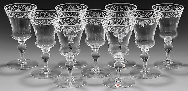 Nine Lobmeyr wine glasses from the service number 231 "Barock".