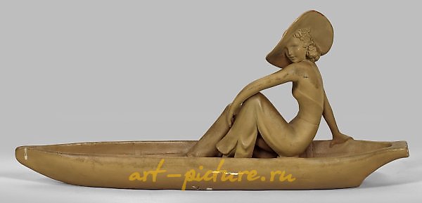 Goldschneider Figure of a Fashionable Lady in a Boat