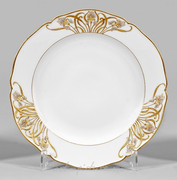 新艺术运动 - 采用搪瓷绘画的剑菖花装饰装饰盘