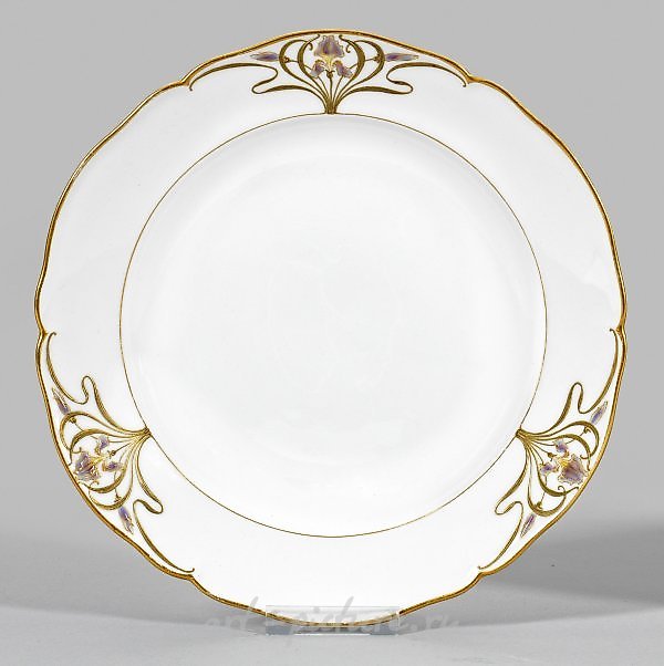 新艺术派 - 采用珐琅绘画的剑兰花装饰的装饰盘